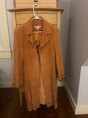 Coldwater Creek Suede Trench Coat in Cognac-Tan